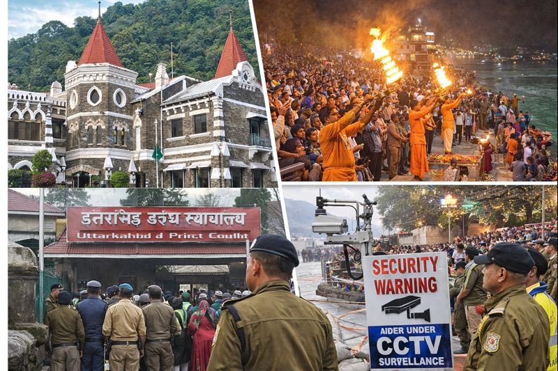 उत्तराखंड हाईकोर्ट के आदेश के बाद ऋषिकेश के त्रिवेणी घाट पर पर्यावरणीय नियमों के तहत होती गंगा आरती का दृश्य