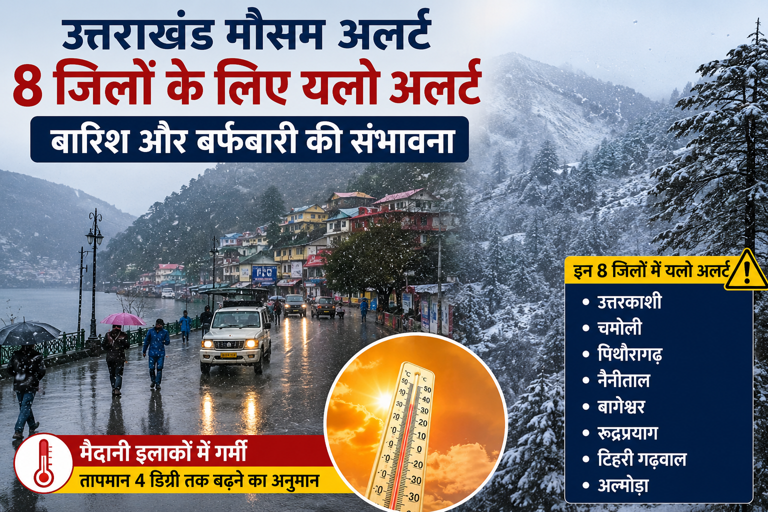 उत्तराखंड मौसम अलर्ट: 8 जिलों में यलो अलर्ट, बारिश और बर्फबारी की चेतावनी