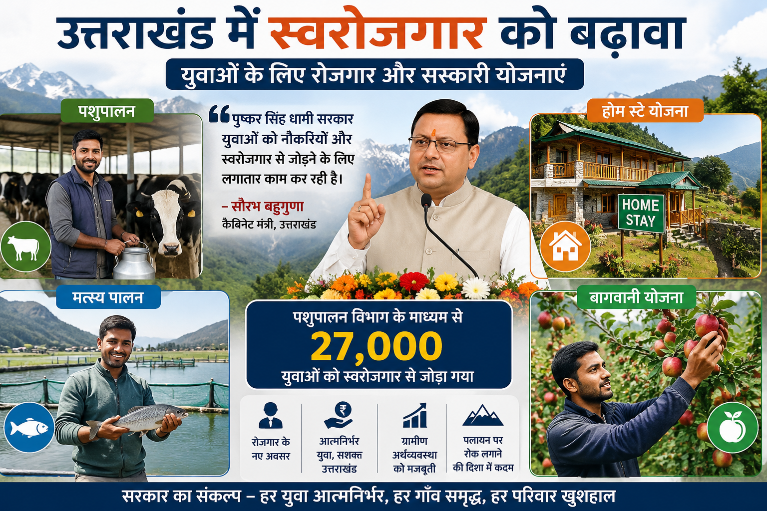 उत्तराखंड में स्वरोजगार को बढ़ावा: 27,000 युवाओं को मिला पशुपालन, बागवानी और होमस्टे योजनाओं से लाभ