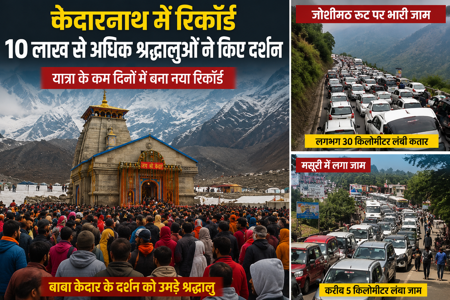 बाबा केदार के दर्शन को उमड़ा जनसैलाब, 10 लाख का आंकड़ा पार; जोशीमठ में 30 किमी लंबी वाहनों की कतार