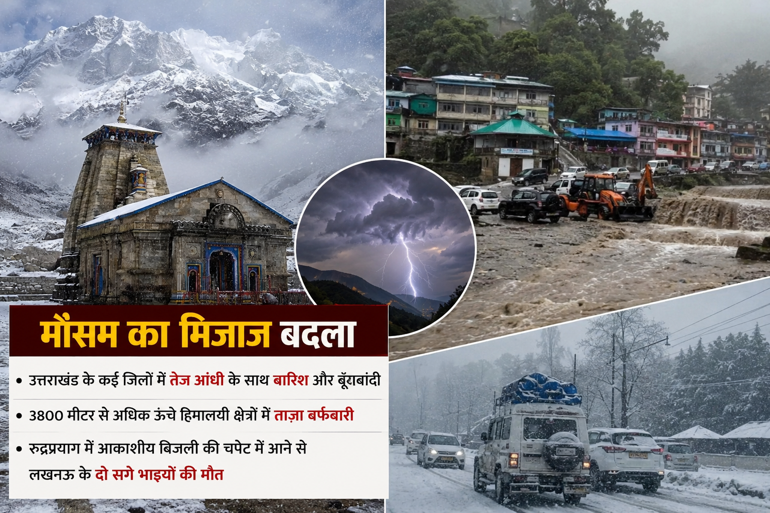 मौसम का बदला मिजाज: पहाड़ों में बारिश-बर्फबारी, आंधी-तूफान का कहर, रुद्रप्रयाग में आकाशीय बिजली से दो सगे भाइयों की मौत