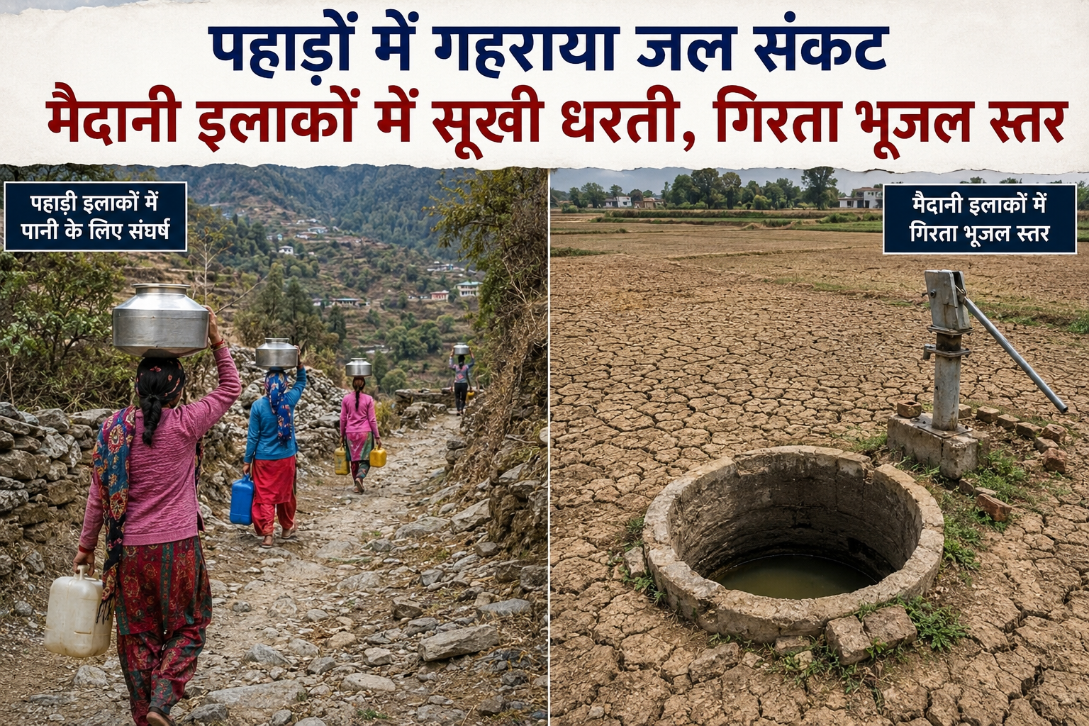 पहाड़ों में गहराया जल संकट, मैदानी इलाकों में सूखी धरती और गिरता भूजल स्तर