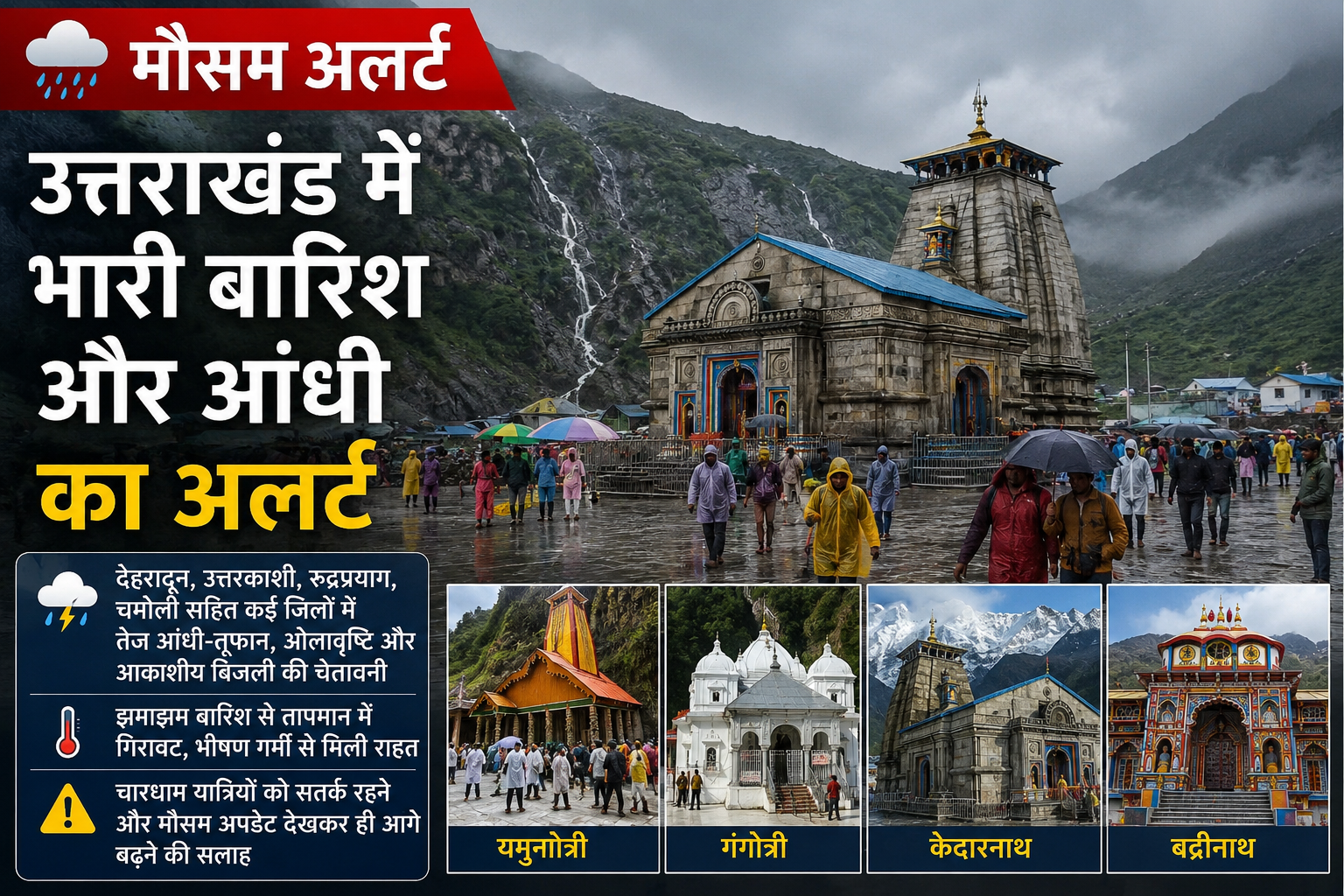 उत्तराखंड में मौसम का मिजाज बदला, चारधाम यात्रियों के लिए अलर्ट जारी