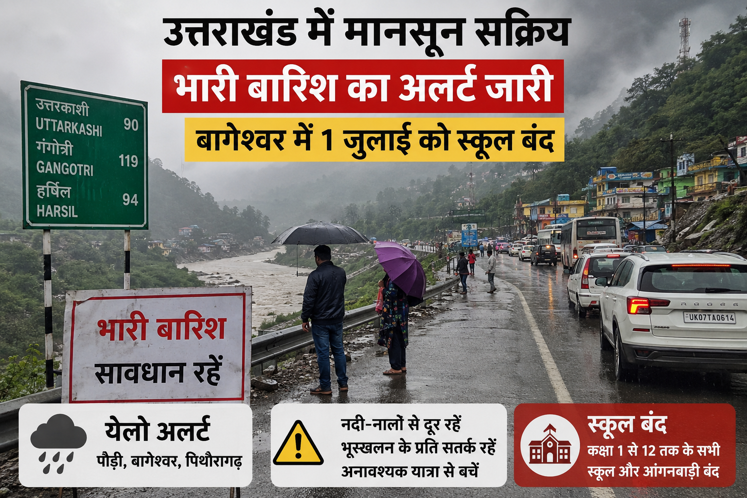 उत्तराखंड में मानसून सक्रिय, कई जिलों में भारी बारिश का अलर्ट; बागेश्वर में 1 जुलाई को स्कूल बंद
