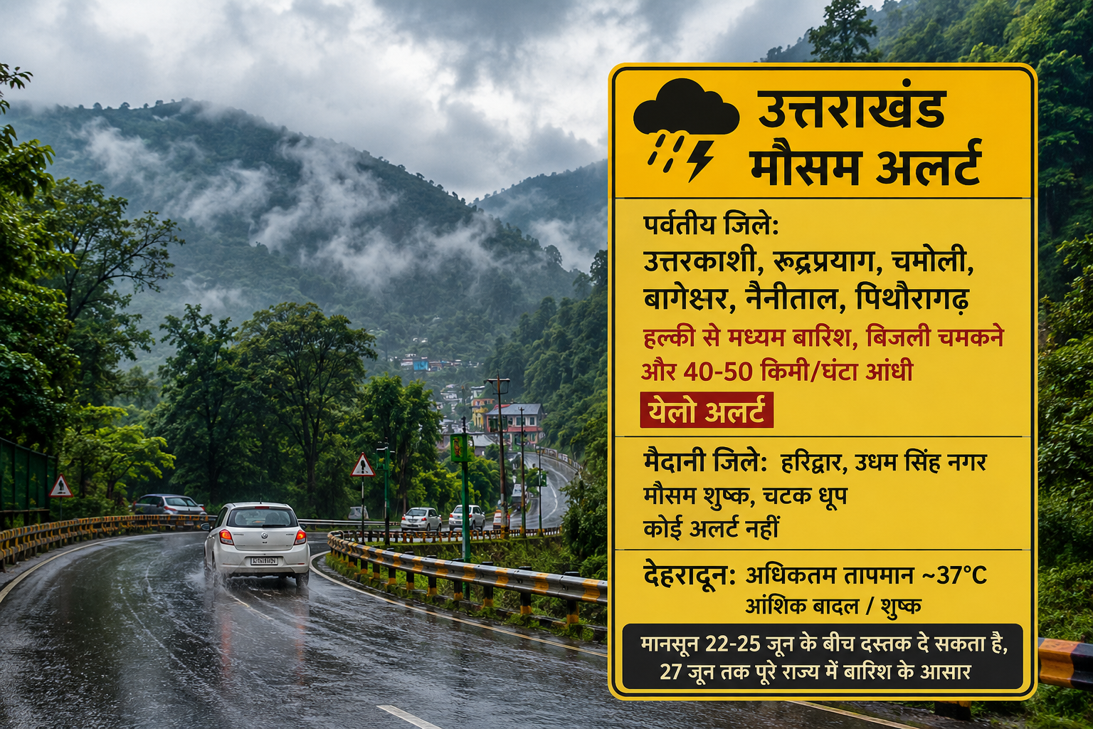 उत्तराखंड मौसम अपडेट: पहाड़ों में येलो अलर्ट, मैदानी इलाकों में तेज धूप और उमस, मानसून जल्द दस्तक की संभावना