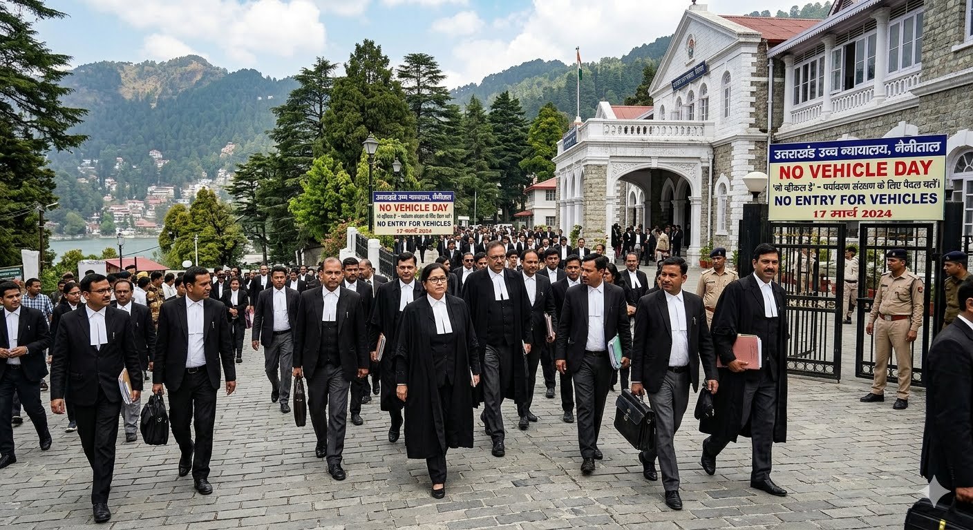 पर्यावरण संरक्षण की अनूठी पहल: नैनीताल हाईकोर्ट में ‘नो व्हीकल डे’, मुख्य न्यायाधीश समेत सभी पैदल पहुंचे न्यायालय