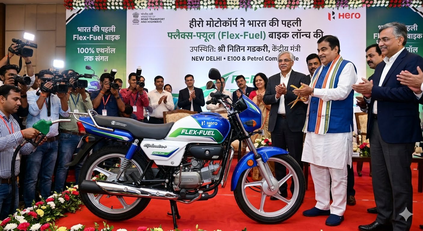 भारत की पहली फ्लेक्स-फ्यूल बाइक लॉन्च, अब एथनॉल से दौड़ेगी स्प्लेंडर, पेट्रोल खर्च में मिलेगी बड़ी राहत