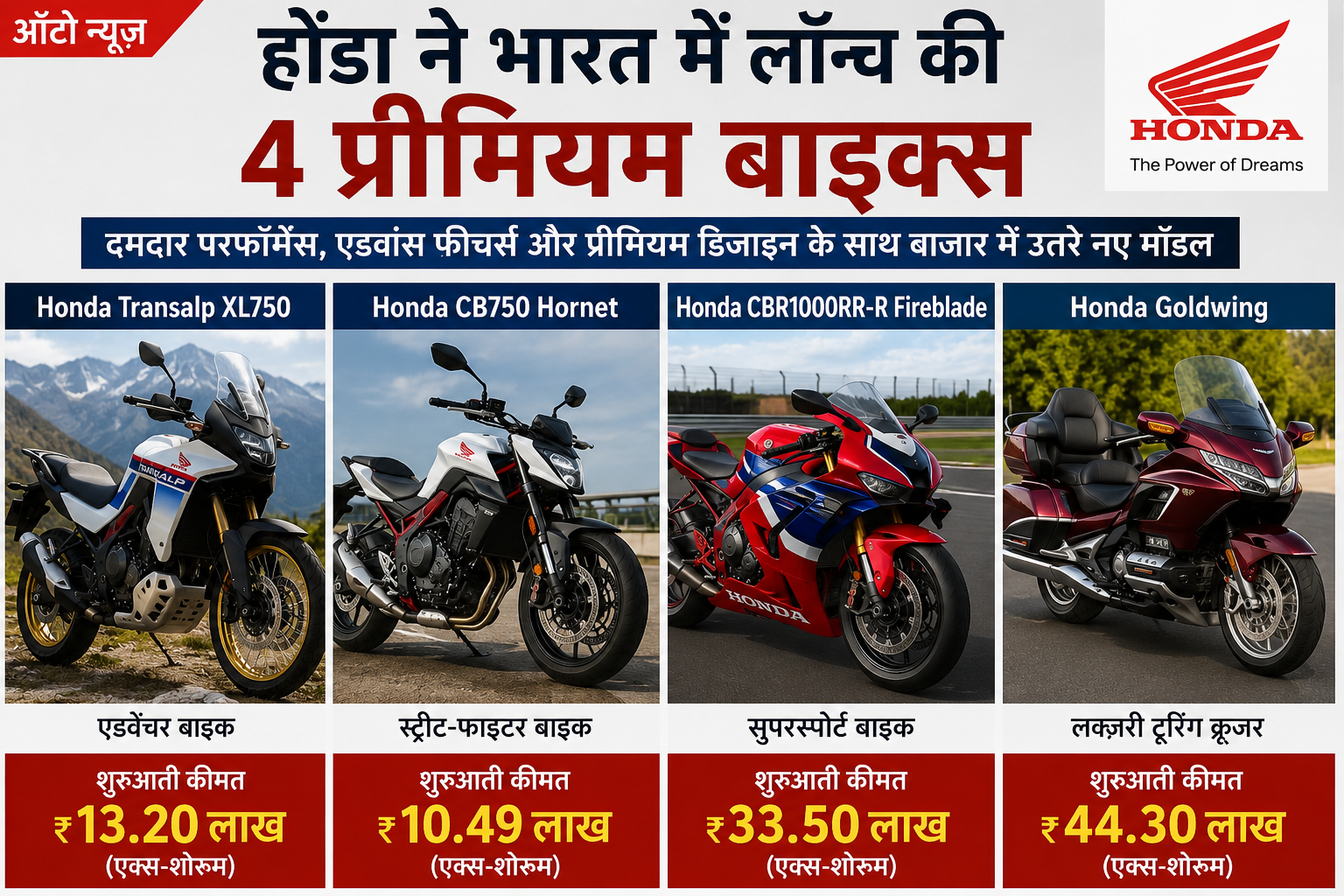 होंडा ने भारत में लॉन्च की चार दमदार प्रीमियम बाइक्स, कीमत ₹13.20 लाख से शुरू