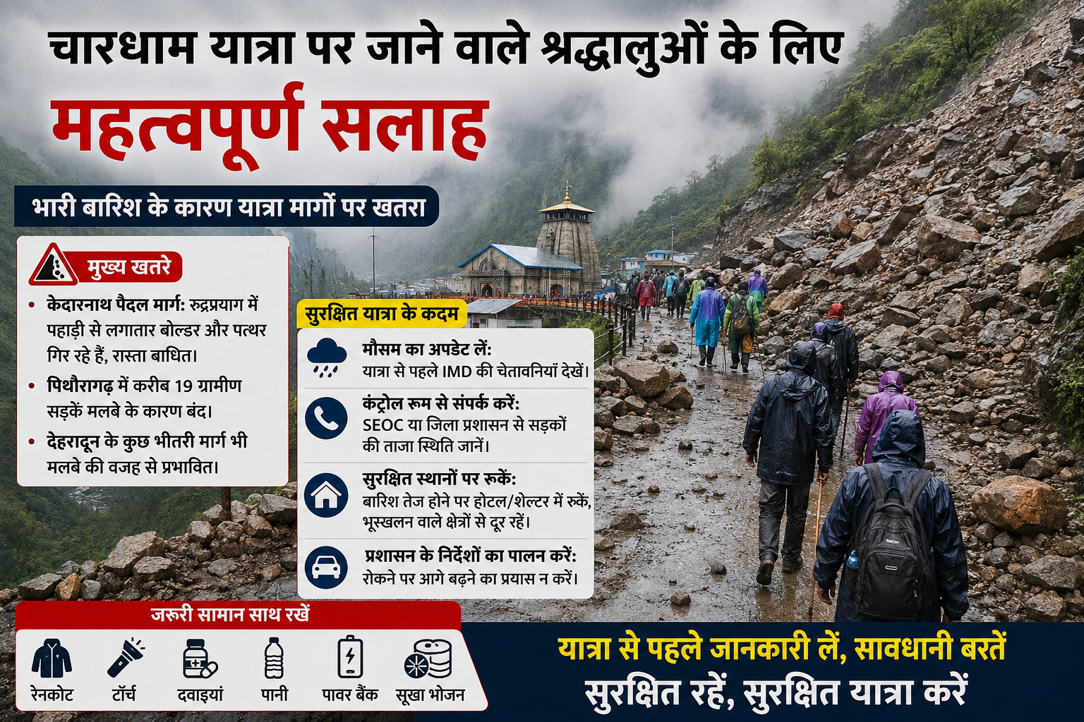 चारधाम यात्रा पर जाने वाले श्रद्धालुओं के लिए महत्वपूर्ण सलाह: भारी बारिश के बीच बरतें विशेष सावधानी
