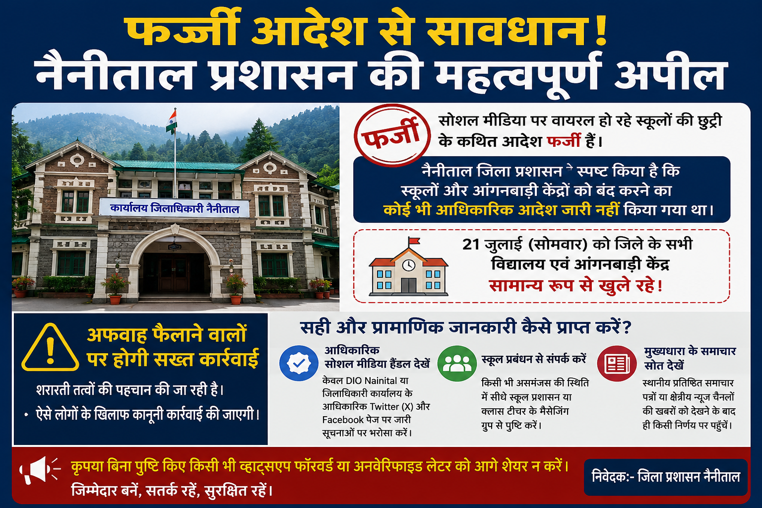 फर्जी स्कूल अवकाश आदेश से सावधान: नैनीताल प्रशासन ने जारी की अहम चेतावनी