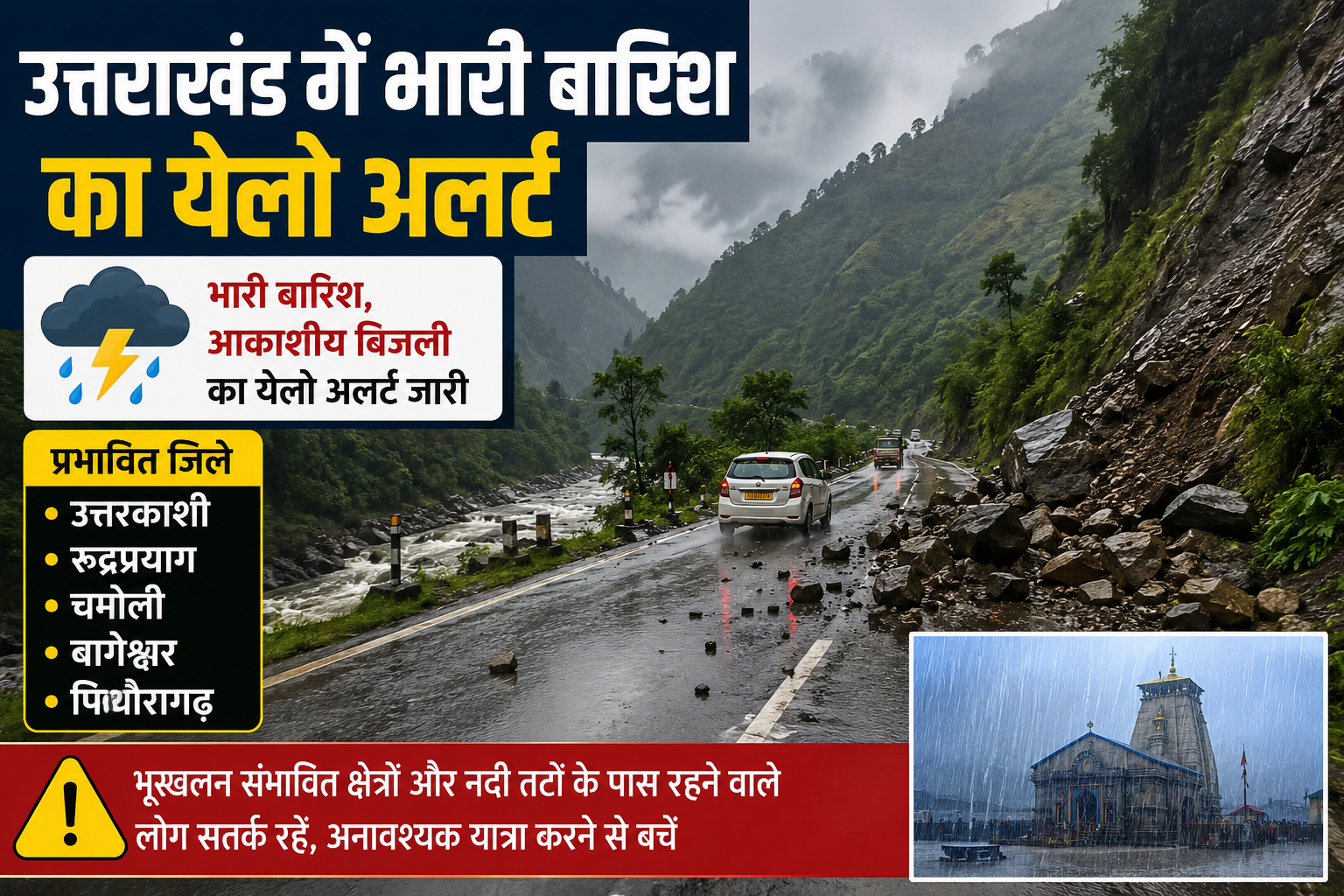उत्तराखंड में फिर सक्रिय हुआ मानसून, पांच पर्वतीय जिलों में भारी बारिश का येलो अलर्ट; भूस्खलन और आकाशीय बिजली का खतरा