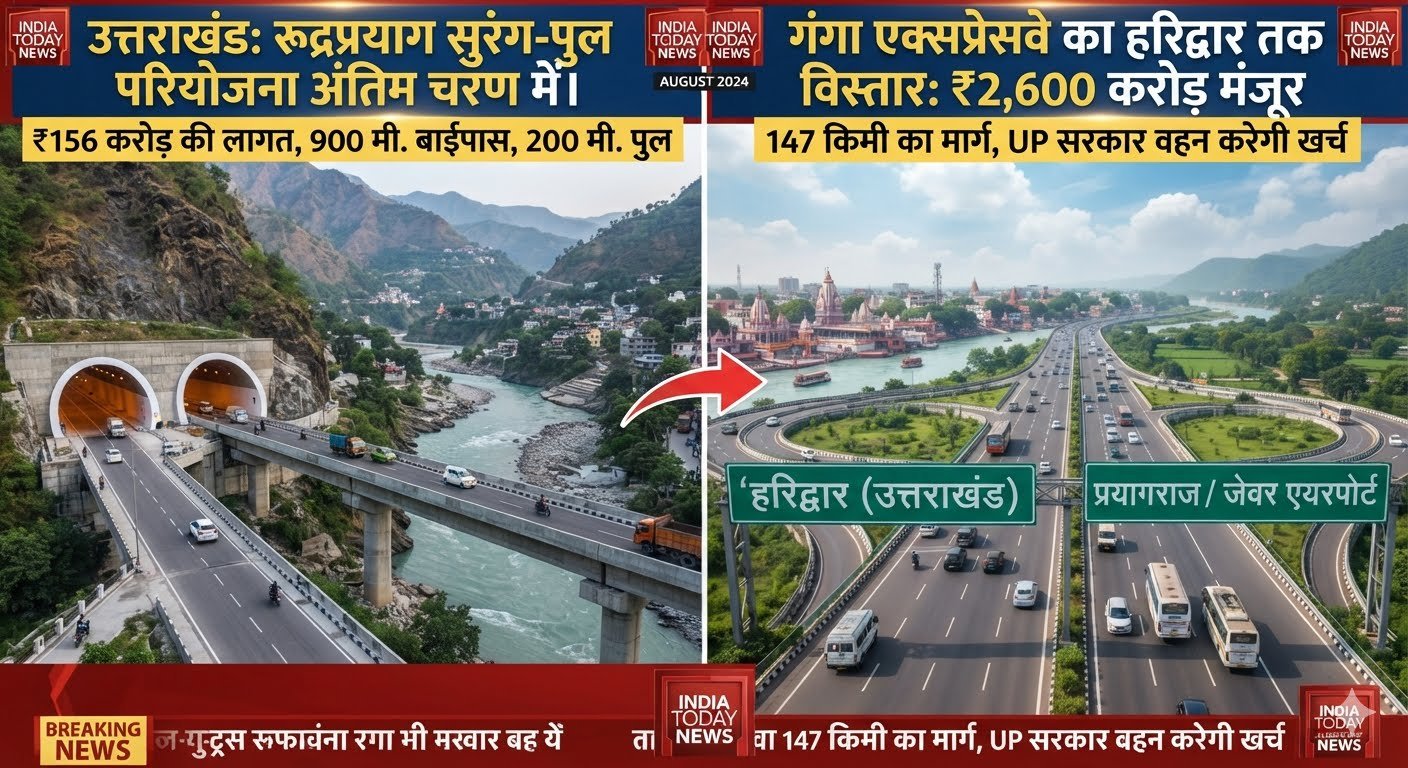 उत्तराखंड को बड़ी सौगात: रुद्रप्रयाग सुरंग-पुल परियोजना अंतिम चरण में, गंगा एक्सप्रेसवे हरिद्वार तक बढ़ाने को ₹2,600 करोड़ मंजूर