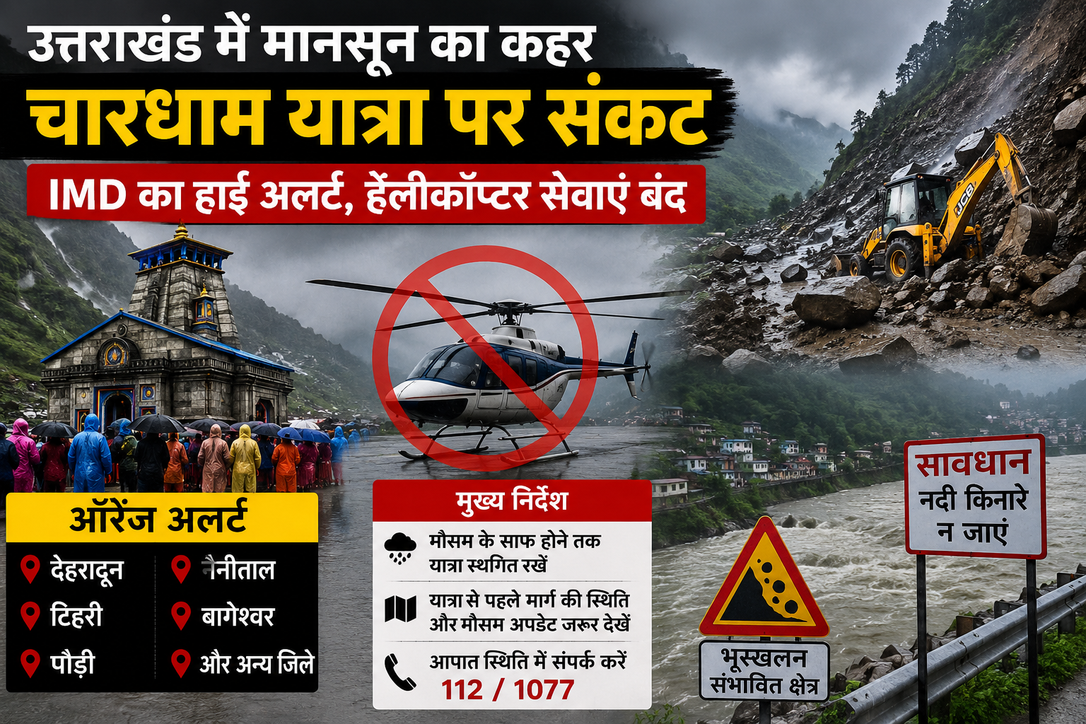 उत्तराखंड में मानसून का कहर: चारधाम यात्रा पर संकट, IMD का हाई अलर्ट, हेलीकॉप्टर सेवाएं बंद