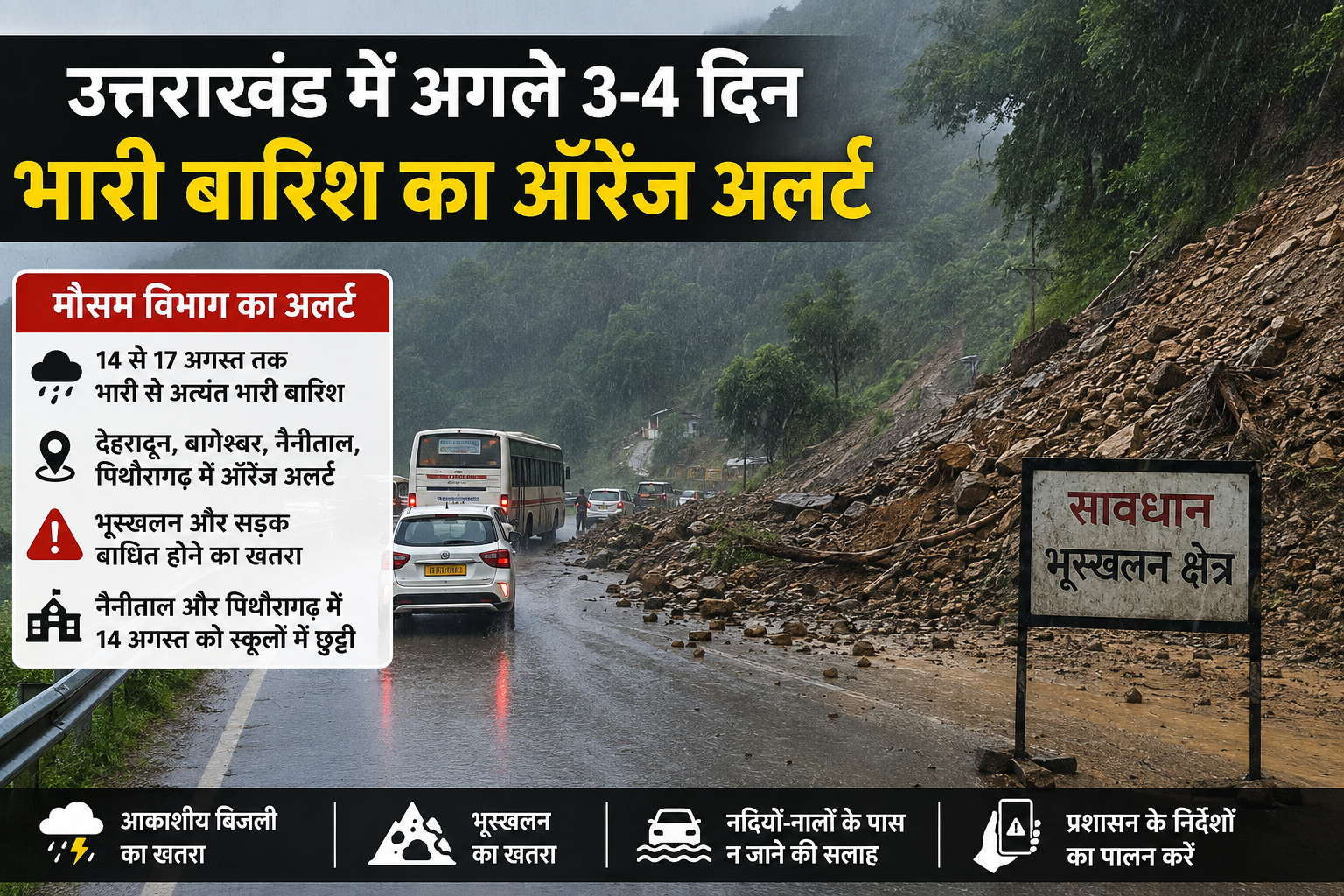 उत्तराखंड में अगले चार दिन भारी बारिश का अलर्ट, कई जिलों में Orange Alert