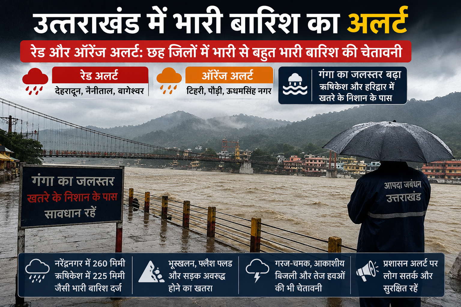 उत्तराखंड में आसमानी आफत का अलर्ट: छह जिलों में भारी से बहुत भारी बारिश का खतरा, गंगा और नदियों के बढ़ते जलस्तर ने बढ़ाई चिंता