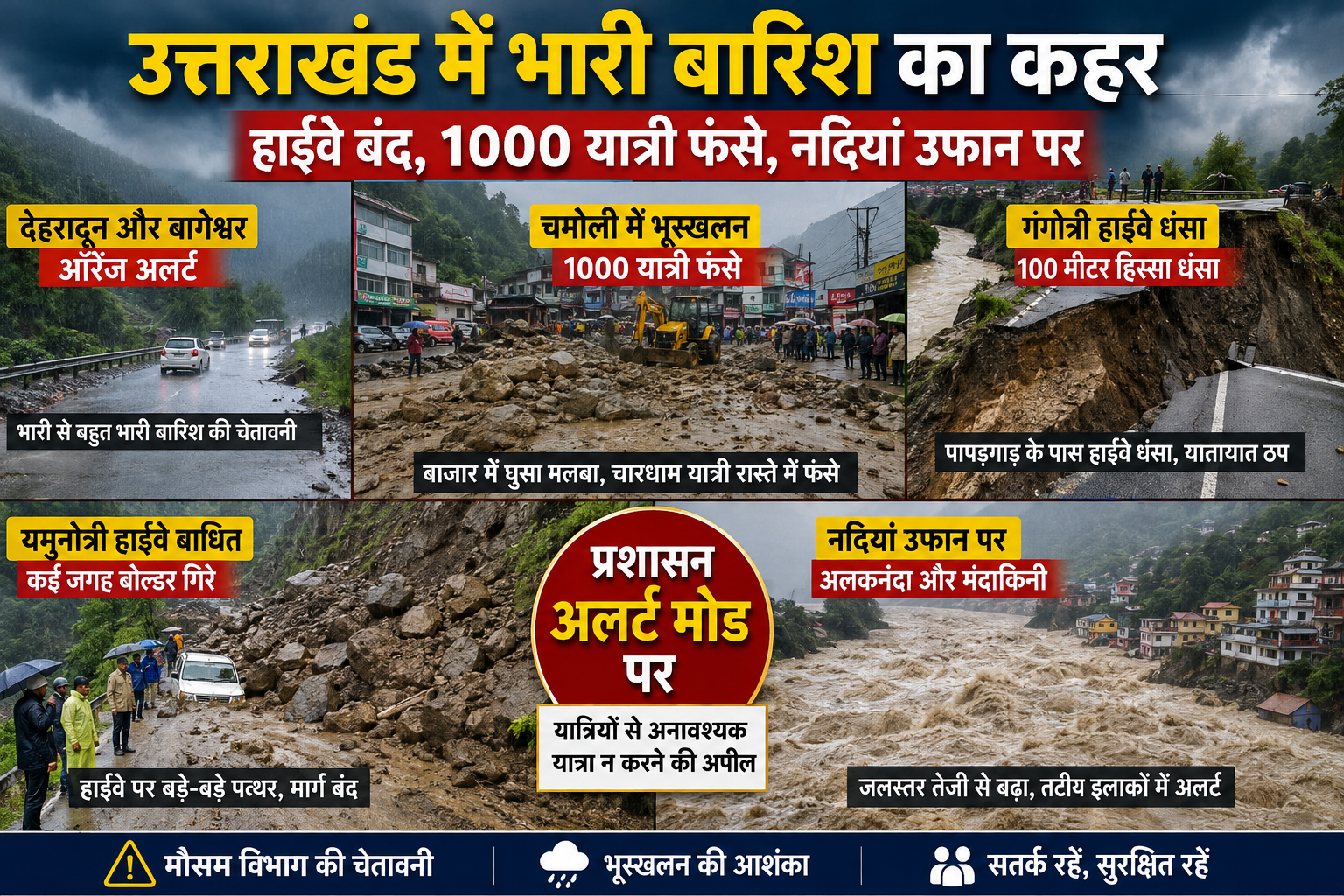 मौसम और चारधाम यात्रा पर बारिश की मार, कई हाईवे बंद, 1000 यात्री फंसे