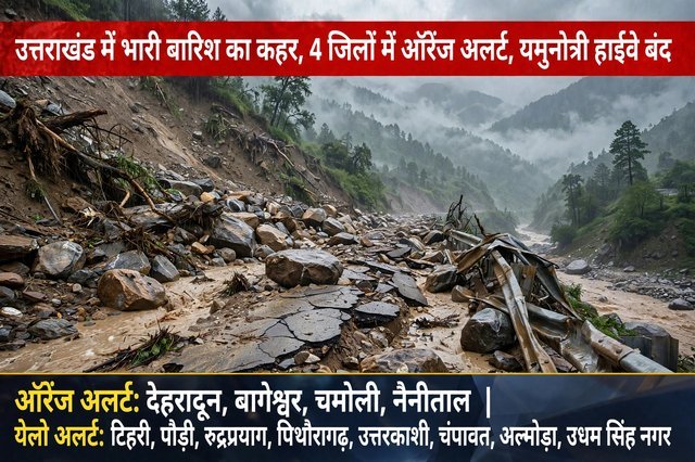 उत्तराखंड में मानसून का रौद्र रूप, 4 जिलों में Orange Alert; दर्जनों सड़कें बंद, नदियां उफान पर