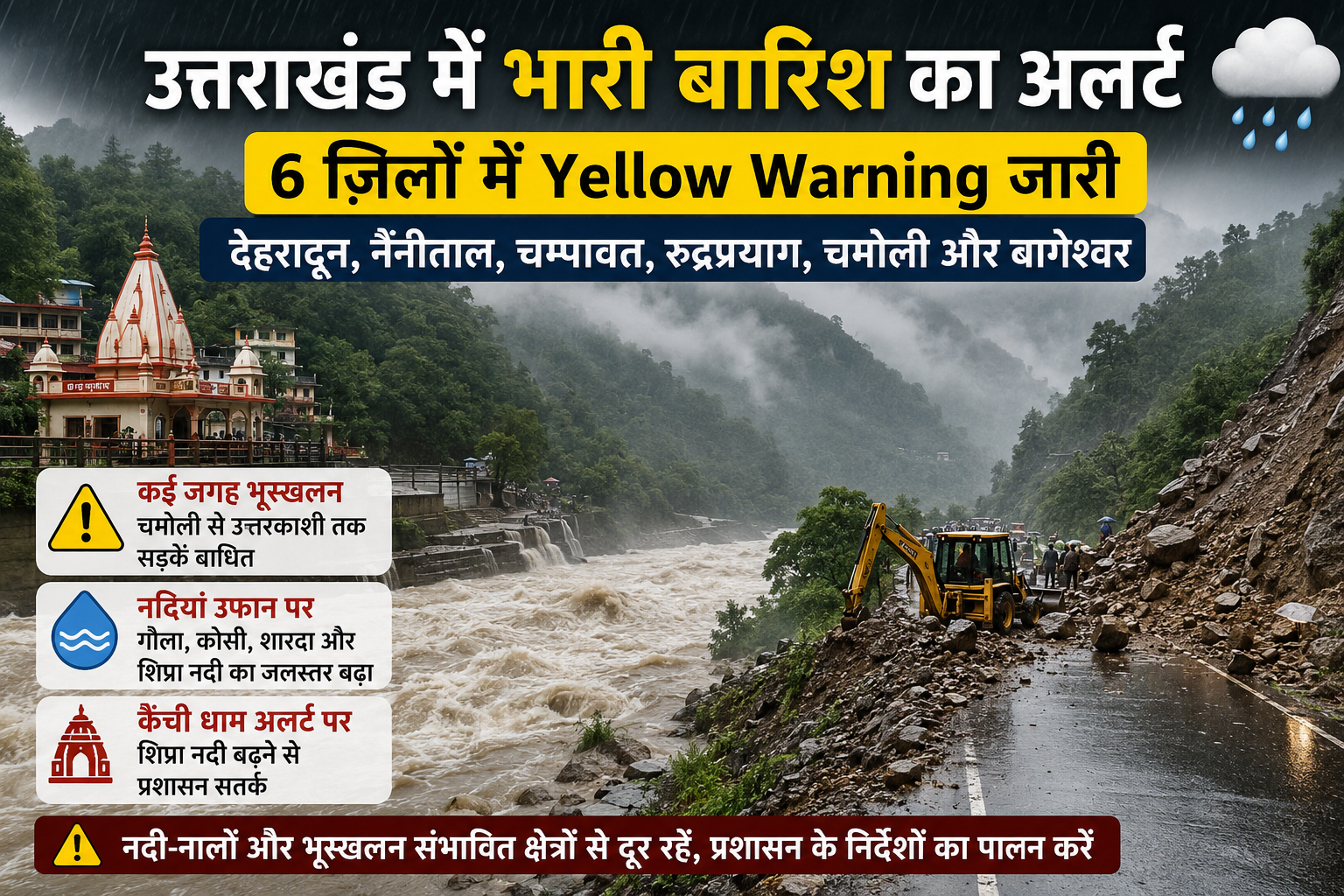 उत्तराखंड में Heavy Rain का Alert, छह जिलों में Yellow Warning