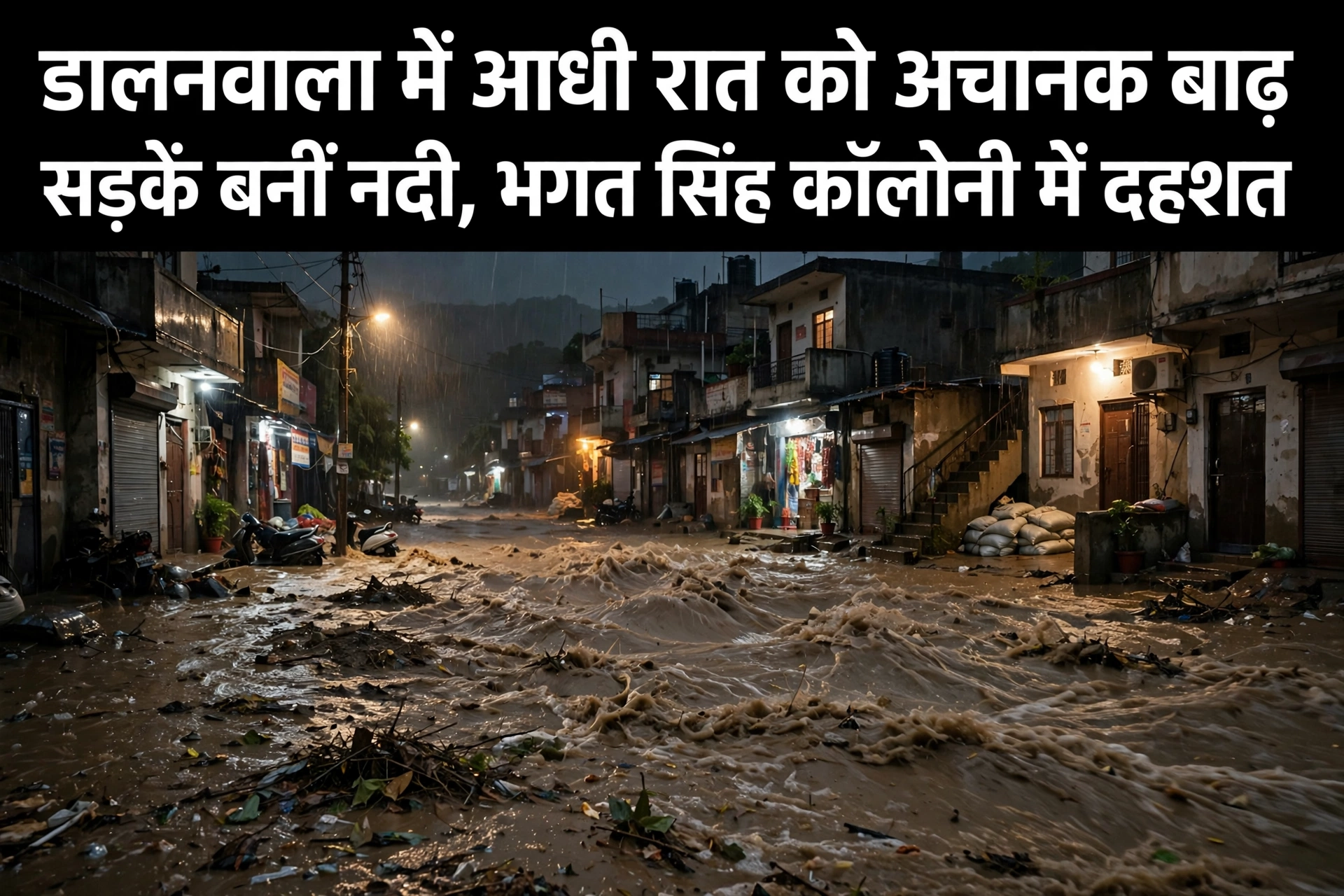 देहरादून के डालनवाला में आधी रात को फ्लैश फ्लड से हड़कंप, भगत सिंह कॉलोनी में सड़कें बनीं दरिया