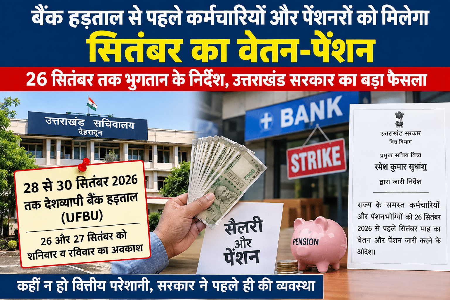 बैंक हड़ताल से पहले कर्मचारियों-पेंशनरों को मिलेगा सितंबर का वेतन, 26 सितंबर तक भुगतान के निर्देश